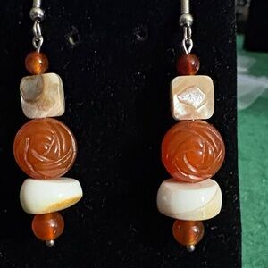 Hand Crafted Carnelian and Pearl Beaded Earrings